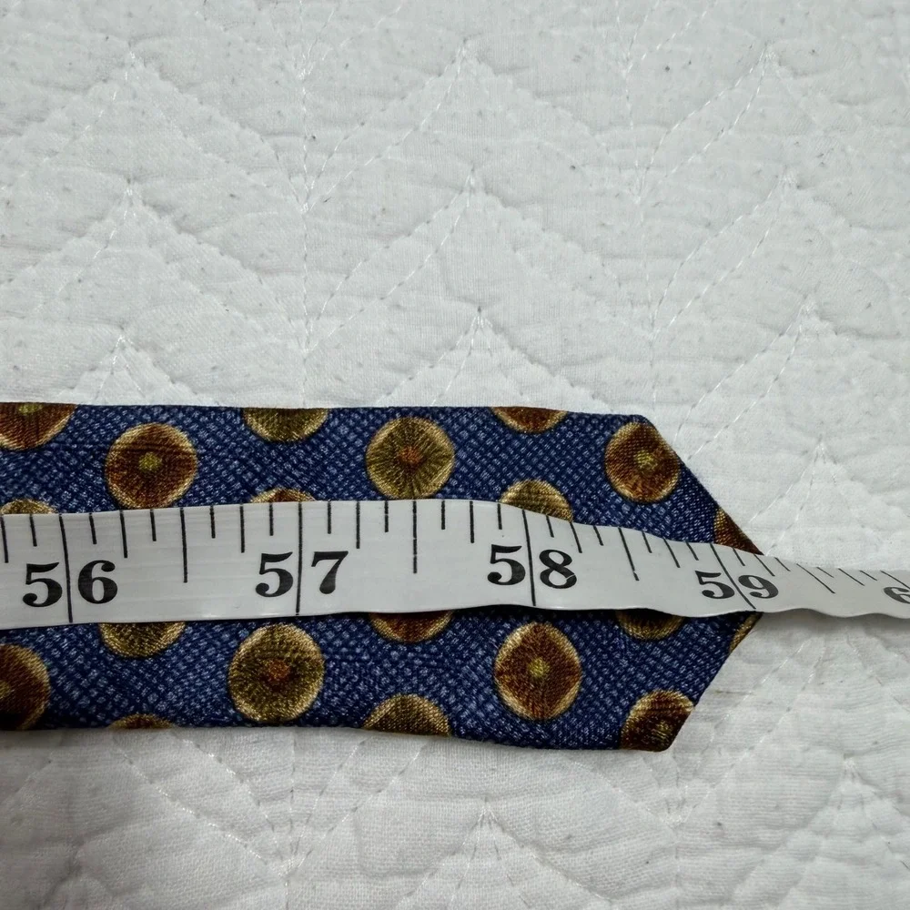 Ermenegildo Zegna Mens Tie 100% Silk‎ Italy Geometric Medallion Blue Gold EUC
